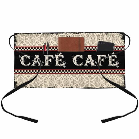 Cafe Vintage Buffalo Plaid Waitress Apron with 3 Pockets, Floral Shabby Pattern Server Aprons Waterproof Kitchen Restaurant Half Waist Apron for Men Women