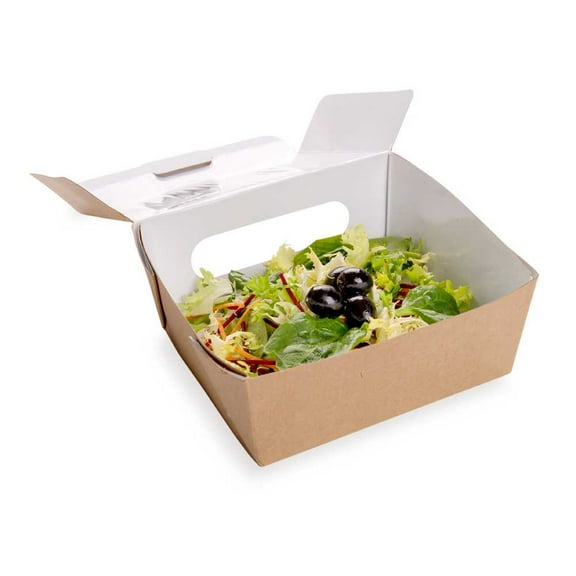 Restaurantware-Cafe Vision 35 Ounce Food Boxes, 200 Greaseproof Baked Goods Gift Boxes - Built-In Clamshell Lid, 2 Windows, Kraft Paper Brownie Box, For Meals And Desserts