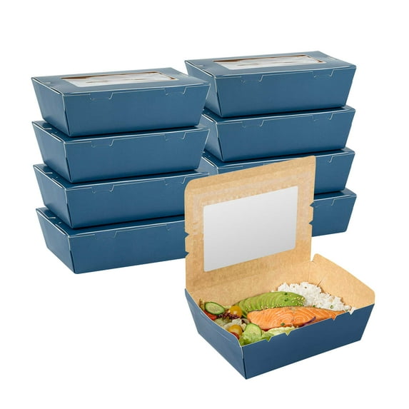 Cafe Vision 71 oz Midnight Blue Paper Large Take Out Container - Hinge Lock - 8 3/4" x 6 1/2" x 2 1/2" - 50 count box