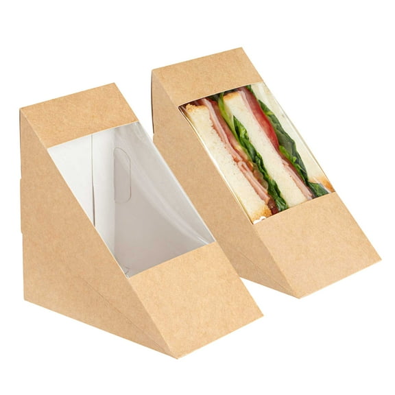 Cafe Vision Triangle Kraft Paper Large Sandwich Box - 4 3/4" x 4 3/4" x 3 1/4" - 200 count box