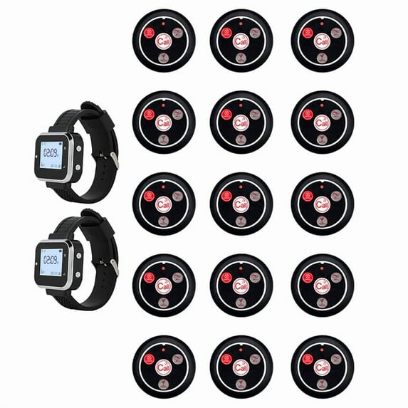 Cafe Waiter Service Buzzer 15 Table Call Button Transmitter 2 Watch Waiter Pager Wireless Calling System US Plug