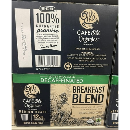 Cafe ole Breakfast Blend coffee. Decaffeinated. 12 pods per box. Bundle of 2 boxes
