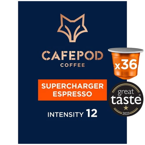CafePod Supercharger Espresso Nespresso Compatible Aluminium Coffee Pods, 36 pods per pack, British Import (Pack of 3)