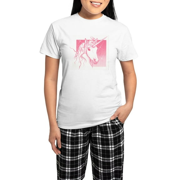 CafePress - 1 Pink Unicorn Women's Light Pajamas - Women's Short Sleeve Print T-Shirt and Pants Light Cotton Pajama Set