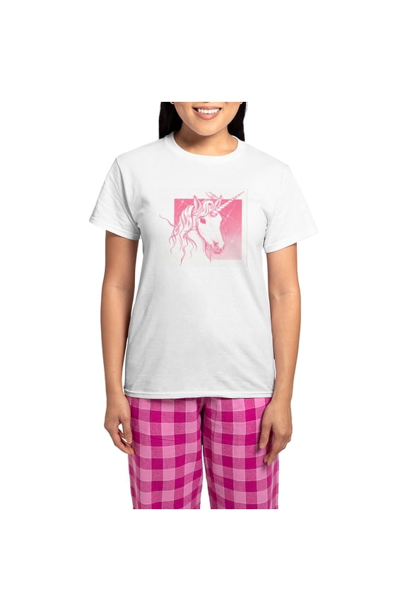 - 1 Pink Unicorn Women's Light Pajamas - Women's Short Sleeve Print T-Shirt and Pants Light Cotton Pajama Set