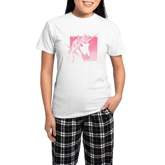 CafePress - 1 Pink Unicorn Women's Light Pajamas - Women's Short Sleeve Print T-Shirt and Pants Light Cotton Pajama Set