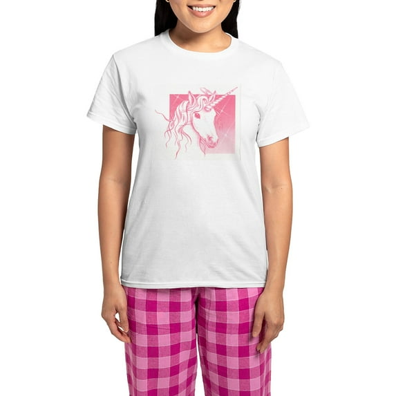 CafePress - 1 Pink Unicorn Women's Light Pajamas - Women's Short Sleeve Print T-Shirt and Pants Light Cotton Pajama Set