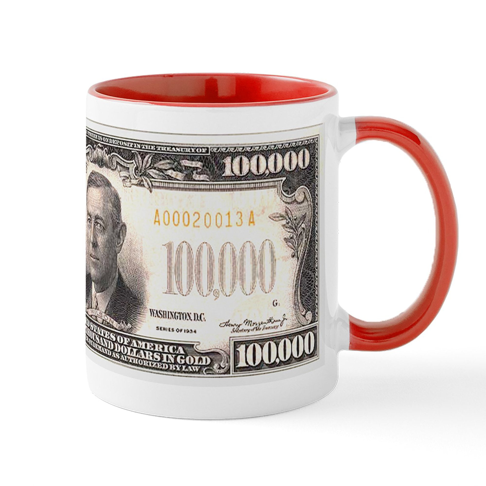CafePress - $100,000 Bill Mug - 11 oz Ceramic Mug - Novelty Coffee Tea Cup  - Walmart.com