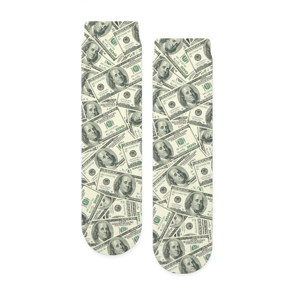CafePress - 100 Dollar Bill Money Pattern - Unisex Novelty Printed Crew Adult Socks
