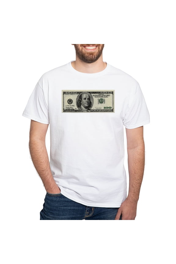 - 100 Dollar Bill White T Shirt - Men's White Classic Cotton T-Shirts