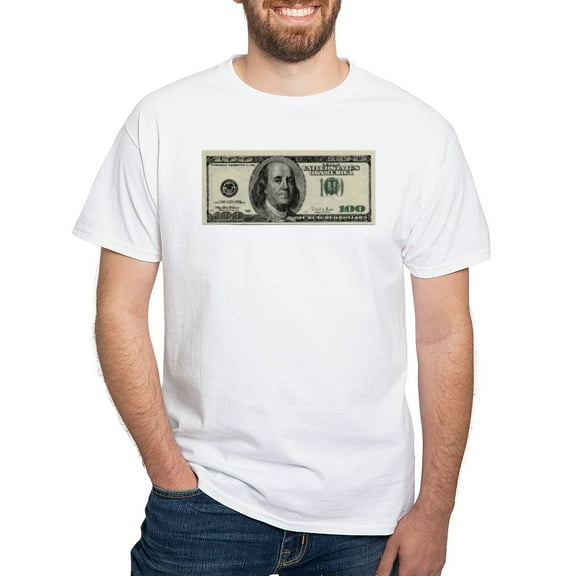 CafePress - 100 Dollar Bill White T Shirt - Men's White Classic Cotton T-Shirts