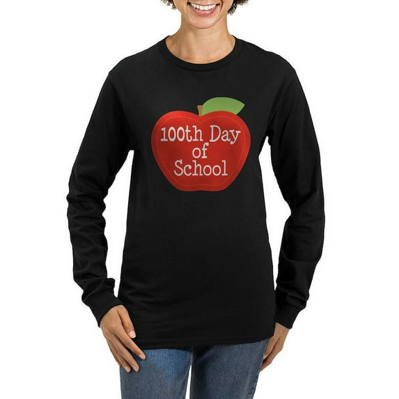CafePress - 100Th Day Of School Red Apple Long Sleeve T Shirt - Women's Long Sleeve Graphic Tee Casual Fit