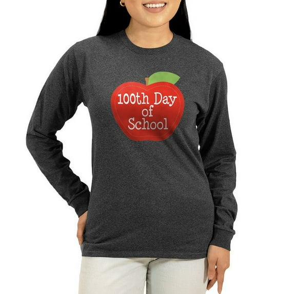 CafePress - 100Th Day Of School Red Apple Long Sleeve T Shirt - Women's Long Sleeve Graphic Tee Casual Fit