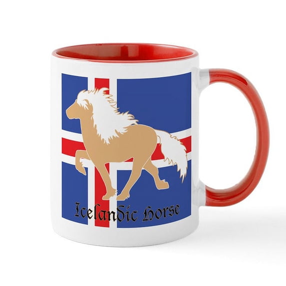CafePress - 11 Oz Palomino Icelandic Horse W/Flag Mug Mugs - 11 oz Ceramic Mug - Novelty Coffee Tea Cup