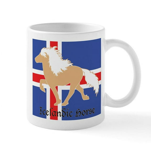 CafePress - 11 Oz Palomino Icelandic Horse W/Flag Mug Mugs - 11 oz Ceramic Mug - Novelty Coffee Tea Cup