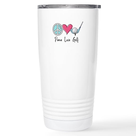CafePress - 1980S Retro Golfer Peace Love Golf Mugs - Insulated Stainless Steel Travel Tumbler 20 oz.
