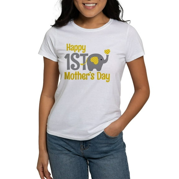 CafePress - 1St Mother's Day Elephant Yellow T Shirt - Women's Classic T-Shirt
