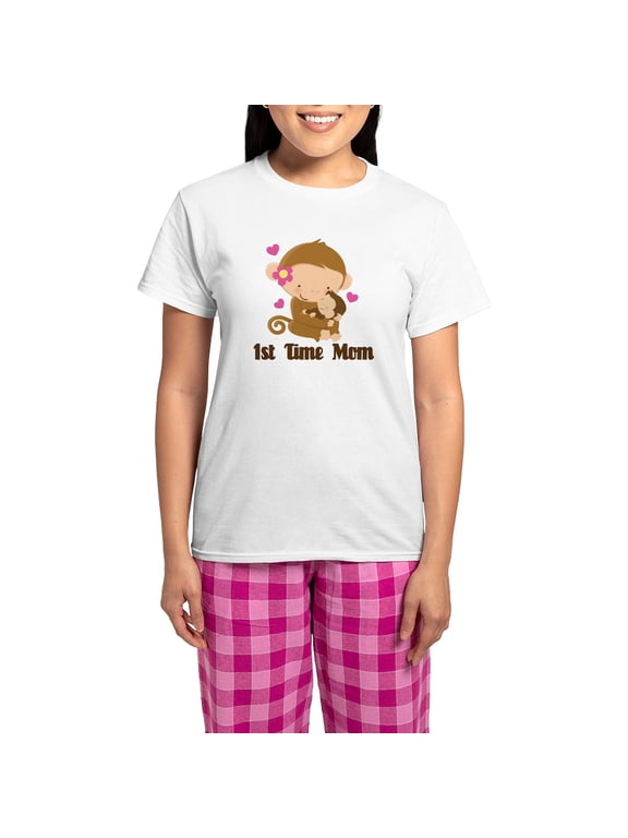 - 1St Time Mom Monkey Gift Women's Light Pajamas - Women's Short Sleeve Print T-Shirt and Pants Light Cotton Pajama Set