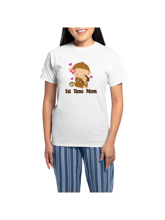 - 1St Time Mom Monkey Gift Women's Light Pajamas - Women's Short Sleeve Print T-Shirt and Pants Light Cotton Pajama Set