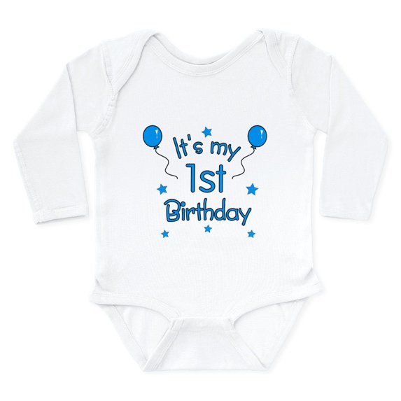 CafePress - 1Stbdayblue Body Suit - Long Sleeve Cotton Baby Bodysuit