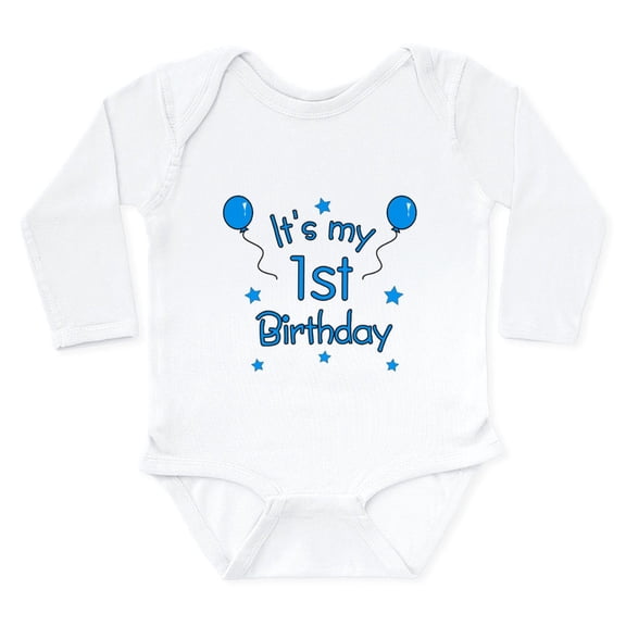 CafePress - 1Stbdayblue Body Suit - Long Sleeve Cotton Baby Bodysuit