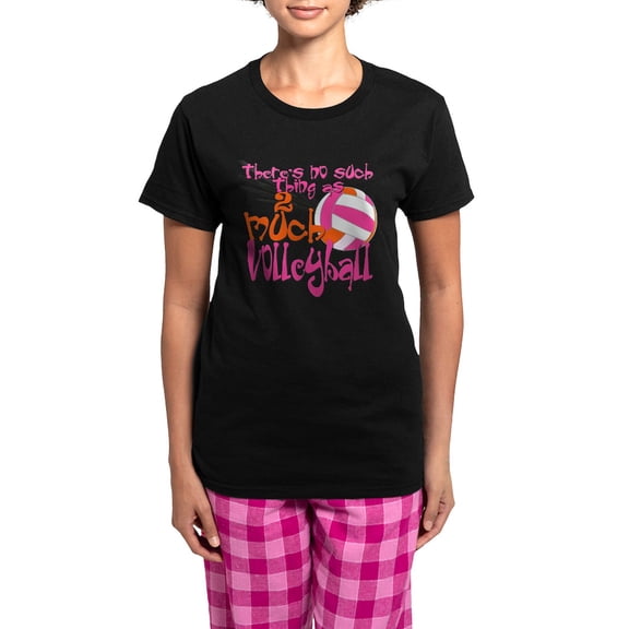 CafePress - 2 Much Volleyball Women's Dark Pajamas - Women's Short Sleeve Print T-Shirt and Pants Dark Cotton Pajama Set