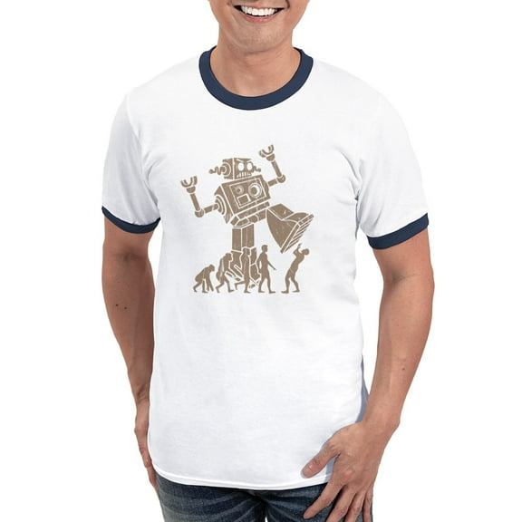 CafePress - 2 Robotv2 T Shirt - 100% Cotton Ringed T-Shirt