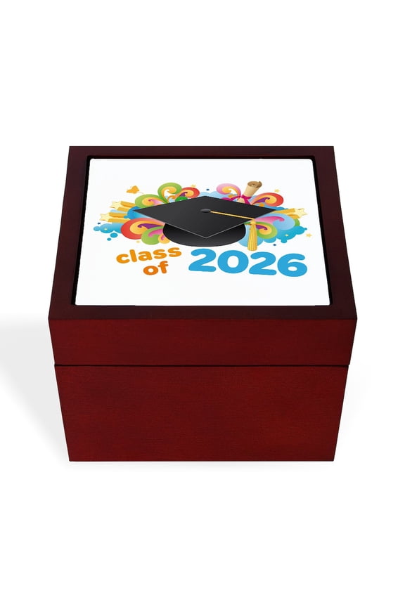 - 2026 Graduation - Keepsake Box, Finished Hardwood Jewelry Box, Velvet Lined Memento Box