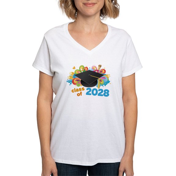 CafePress - 2028 Graduation Women's V Neck T Shirt - Womens Cotton V-Neck T-shirt