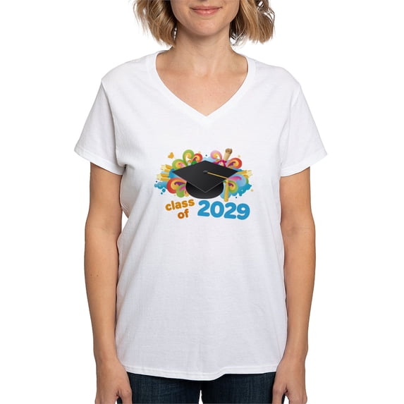 CafePress - 2029 Graduation Women's V Neck T Shirt - Womens Cotton V-Neck T-shirt