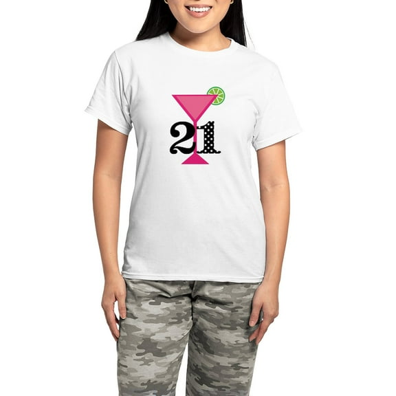CafePress - 21St Birthday Pink Cocktail Pajamas - Women's Short Sleeve Print T-Shirt and Pants Light Cotton Pajama Set