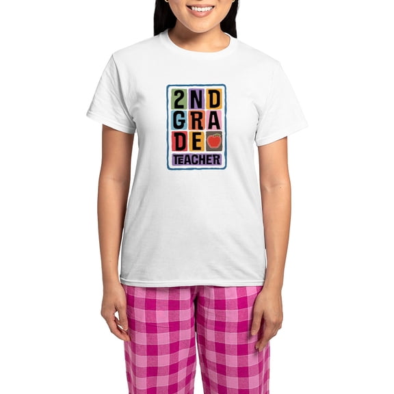 CafePress - 2Nd Grade Teacher Pajamas - Women's Short Sleeve Print T-Shirt and Pants Light Cotton Pajama Set