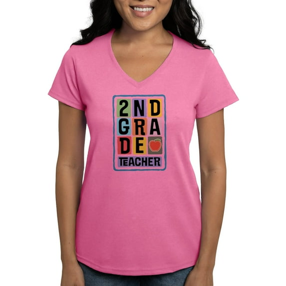 CafePress - 2Nd Grade Teacher T Shirt - Women's V-Neck Dark T-Shirt