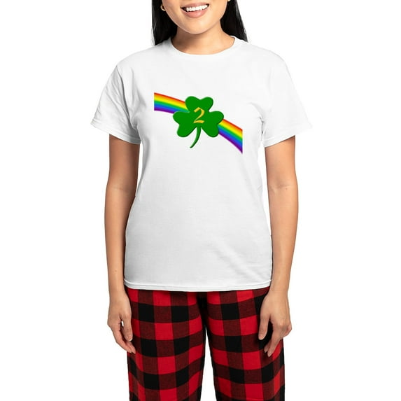 CafePress - 2Nd Shamrock Women's Light Pajamas - Women's Short Sleeve Print T-Shirt and Pants Light Cotton Pajama Set