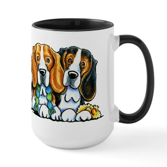 CafePress - 3 Beagles Mugs - 15 oz Ceramic Large White Novelty Mug