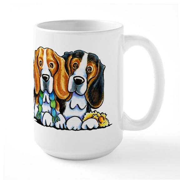 CafePress - 3 Beagles Mugs - 15 oz Ceramic Large White Novelty Mug