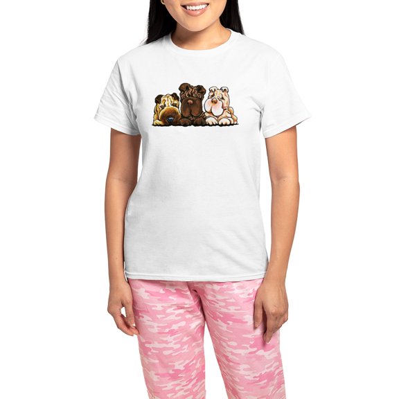 CafePress - 3 Chinese Shar Pei Pajamas - Women's Short Sleeve Print T-Shirt and Pants Light Cotton Pajama Set
