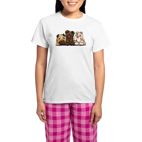 CafePress - 3 Chinese Shar Pei Pajamas - Women's Short Sleeve Print T-Shirt and Pants Light Cotton Pajama Set