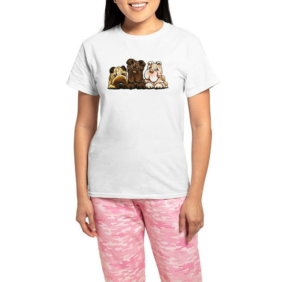 CafePress - 3 Chinese Shar Pei Pajamas - Women's Short Sleeve Print T-Shirt and Pants Light Cotton Pajama Set