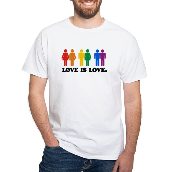 CafePress - 3 Gay Humor Love Is Love Colors T Shirt - Men's Classic T-Shirts