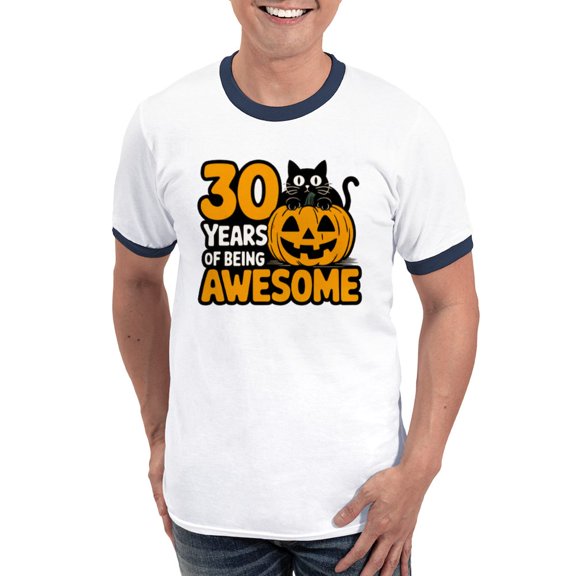 CafePress - 30 Years Of Being Awesome Vintage T Shirt Design Men's Ringer T Shirt - 100% Cotton Ringed T-Shirt