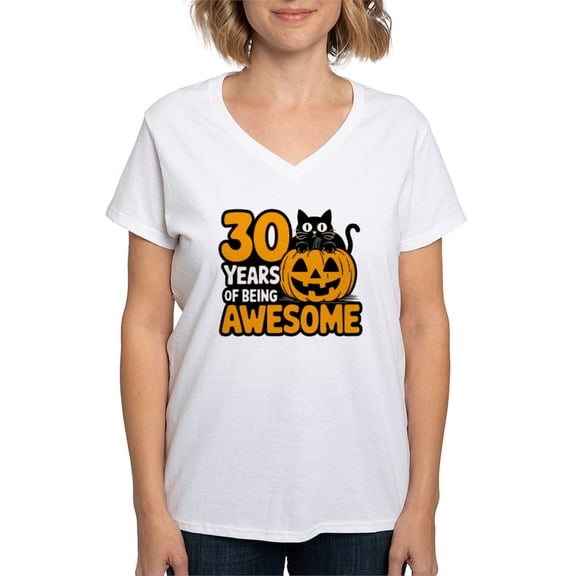 CafePress - 30 Years Of Being Awesome Vintage T Shirt Design Women's V Neck T Shirt - Womens Cotton V-Neck T-shirt