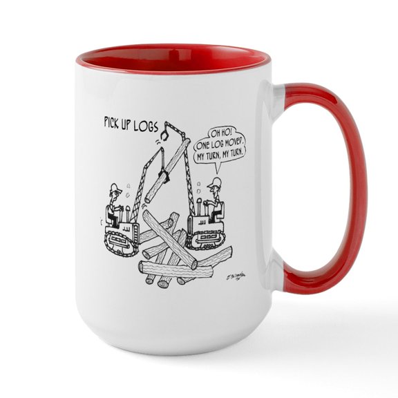 CafePress - 3702_Logging_Cartoon_BH Ceramic Mug - 15 oz Ceramic Large White Novelty Mug