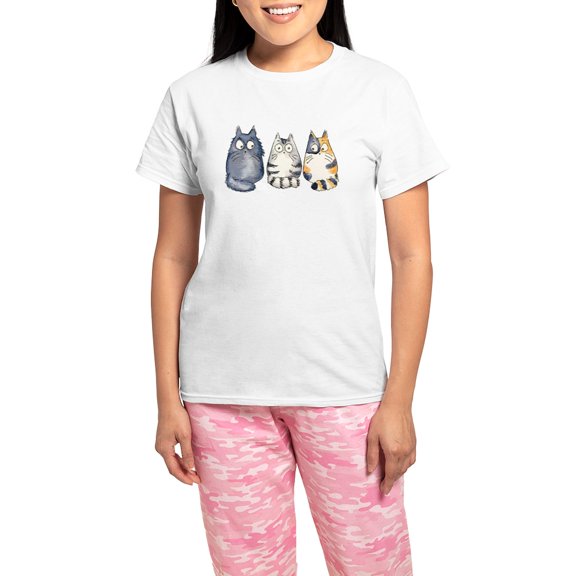 CafePress - 3Cats2 Kopie - Women's Short Sleeve Print T-Shirt and Pants Light Cotton Pajama Set