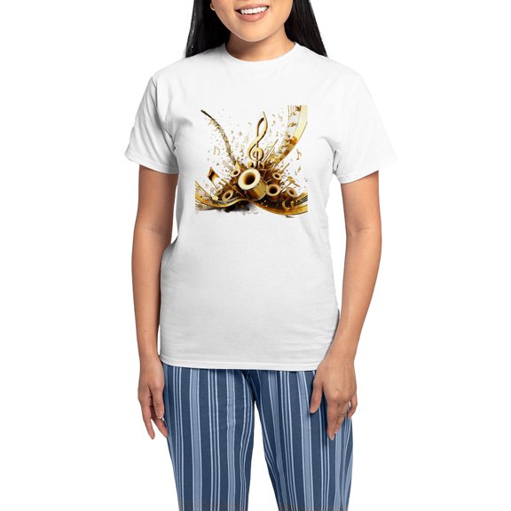CafePress - 3D Music Notes Explosion Pajamas - Women's Short Sleeve Print T-Shirt and Pants Light Cotton Pajama Set
