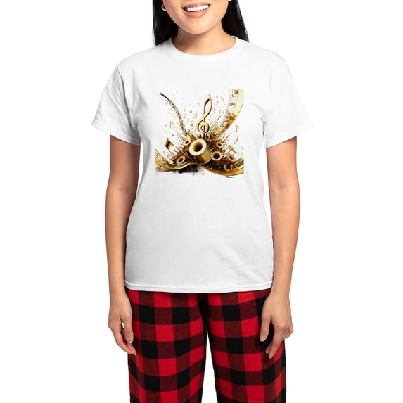 CafePress - 3D Music Notes Explosion Pajamas - Women's Short Sleeve Print T-Shirt and Pants Light Cotton Pajama Set