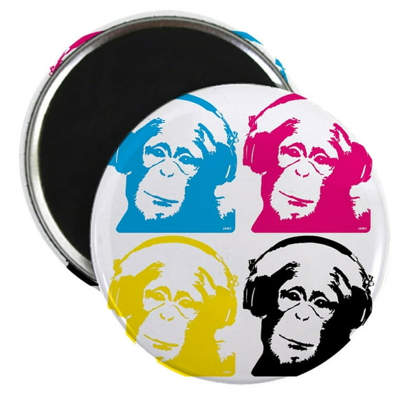 CafePress - 4 DJ Monkeys Magnet - 2.25" Round Magnet, Refrigerator Magnet, Button Magnet Style