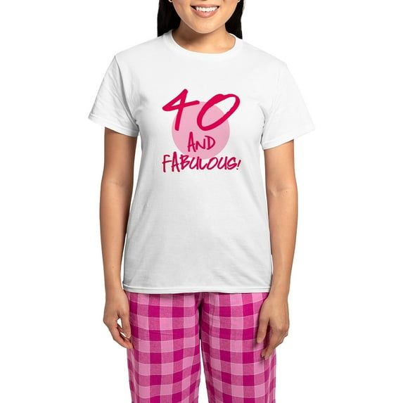 CafePress - 40 And Fabulous Women's Light Pajamas - Women's Short Sleeve Print T-Shirt and Pants Light Cotton Pajama Set