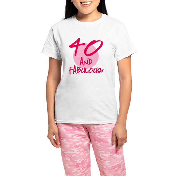 CafePress - 40 And Fabulous Women's Light Pajamas - Women's Short Sleeve Print T-Shirt and Pants Light Cotton Pajama Set