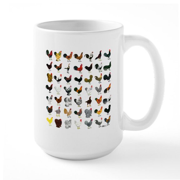 CafePress - 49 Roosters Large Mug - 15 oz Ceramic Large White Novelty Mug